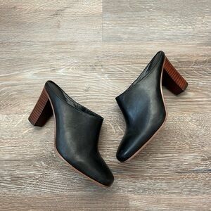 Botkier Sherry 9.5M Black Leather Block Heel Mule Clogs Shoes Anthropolo…